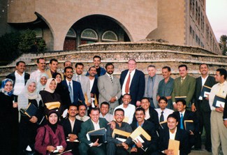 Swan with a class of radio broadcasters in Yemen