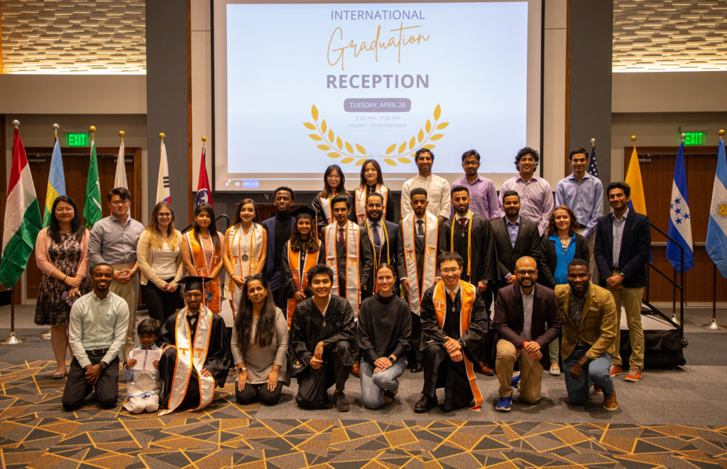 Spring 2022 and summer 2022 international students and scholars graduating from the University of Tennessee, Knoxville at the International Graduation Reception