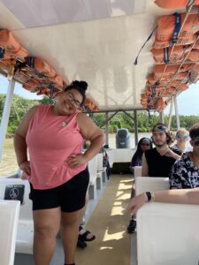 Deliyah Stephenson during the River Tarcoles crocodile tour in Costa Rica